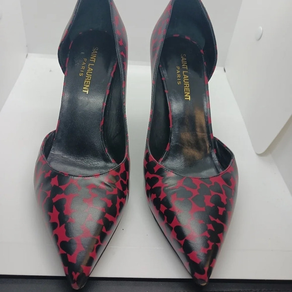 SAINT LAURENT red & black heart heels - Picture 9 of 11